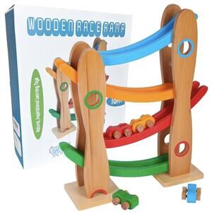 NEW Toddler‎ Toy Montessori Mama Wooden Race Car Ramp Premium NO ASSEMBLY